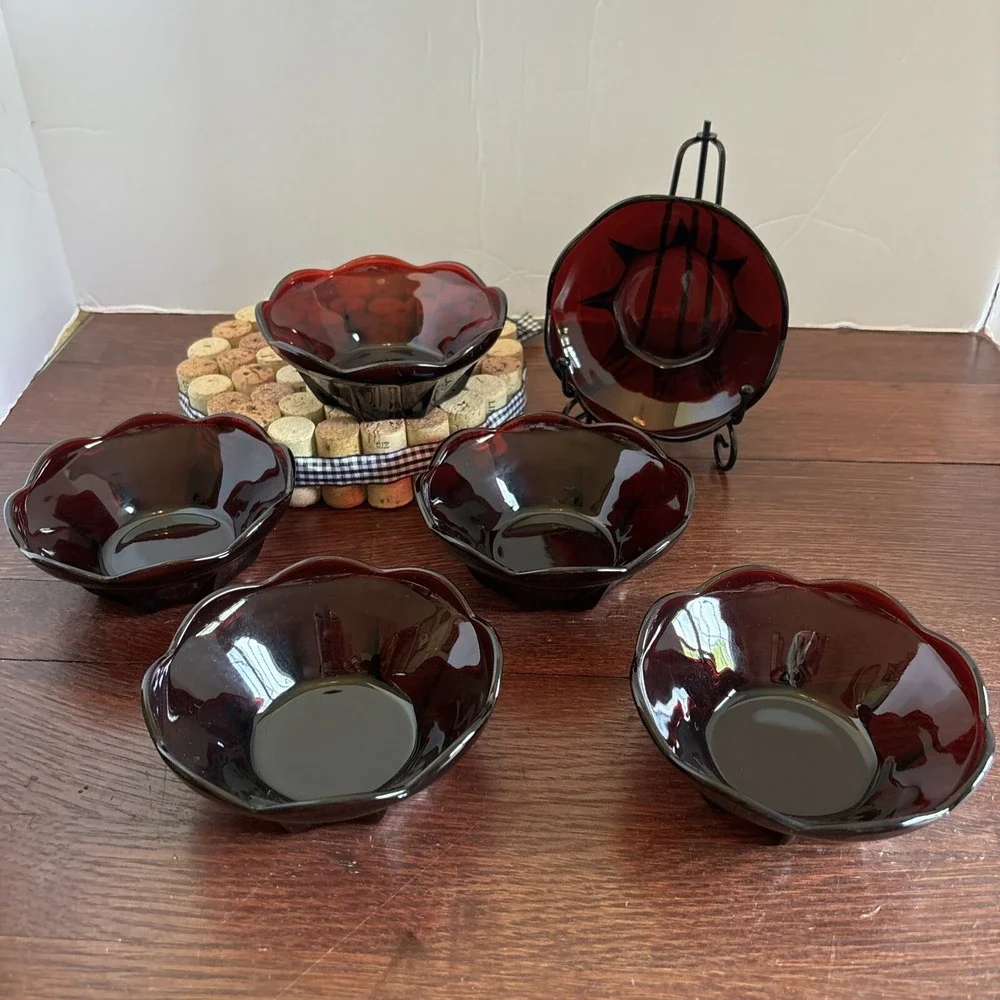 VINTAGE Crimson/Ruby Red Glass Ice Cream/Fruit Cup - Mid 20Th Century Set Of 6